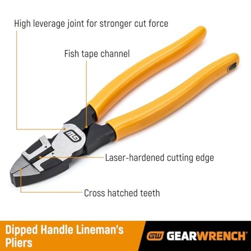 8 Inch GEARWRENCH Dipped Handle Linesman Plier - 82180-06