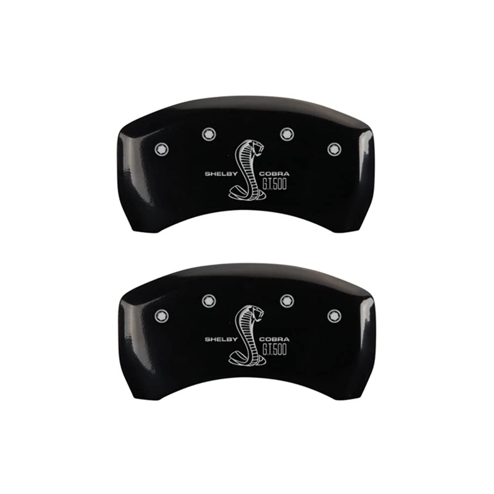 Brake Caliper Covers MGP for Ford Mustang 2005-2014 with Black Powder Coat Finish Engraved Silver Cobra Logo, Rear Caliper Cover (Set of 2)