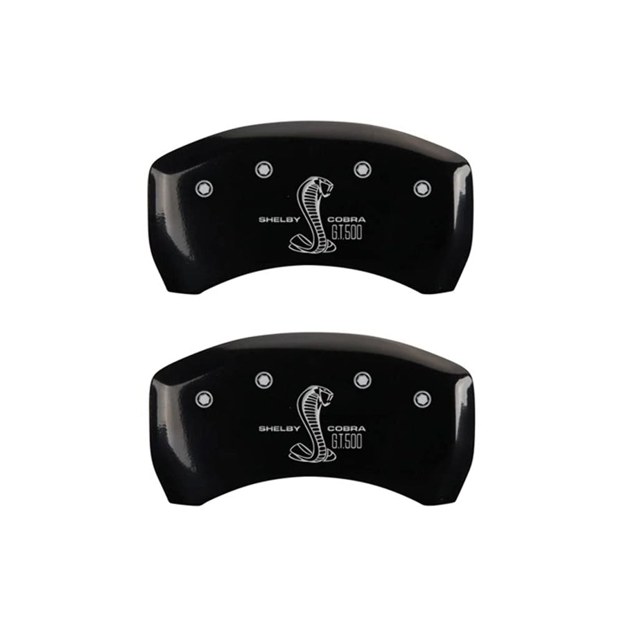 Brake Caliper Covers MGP for Ford Mustang 2005-2014 with Black Powder Coat Finish Engraved Silver Cobra Logo, Rear Caliper Cover (Set of 2)