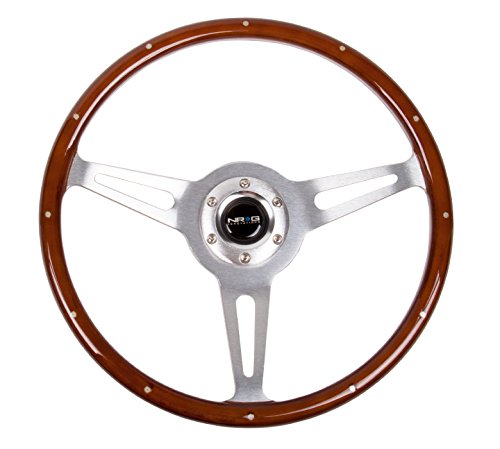 NRG Innovations Classic Wood Grain NRG-ST-380SL Steering Wheel, Brush Aluminum, 3 Spoke 365mm with Metal Insert