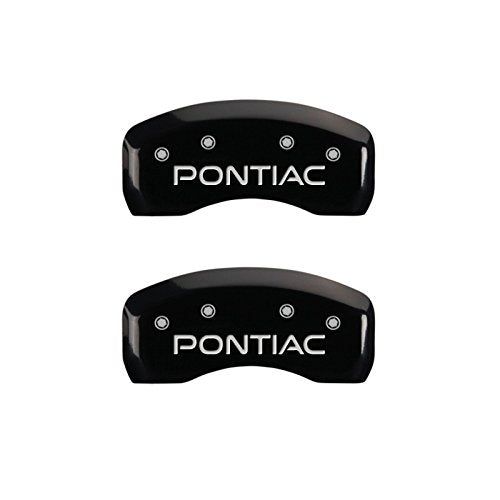 Set of 4 MGP Caliper Covers 18029SPOPBK, Engraved Front and Rear: Pontiac, Black powder coat finish, silver characters