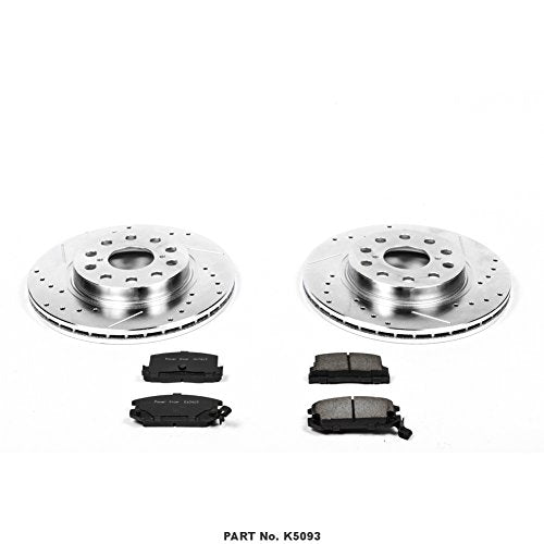 Rear Power Stop K5093 Z23 Carbon Fiber Brake Pads with Drilled & Slotted Brake Rotors Kit