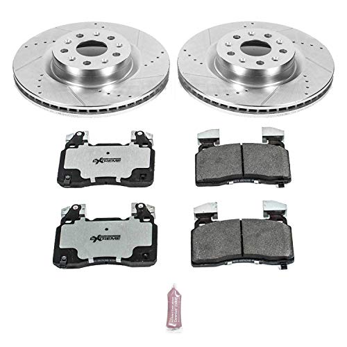 Power Stop Z26 Carbon Fiber Brake Pads K6998-26 with Drilled & Slotted Brake Rotors Kit Front