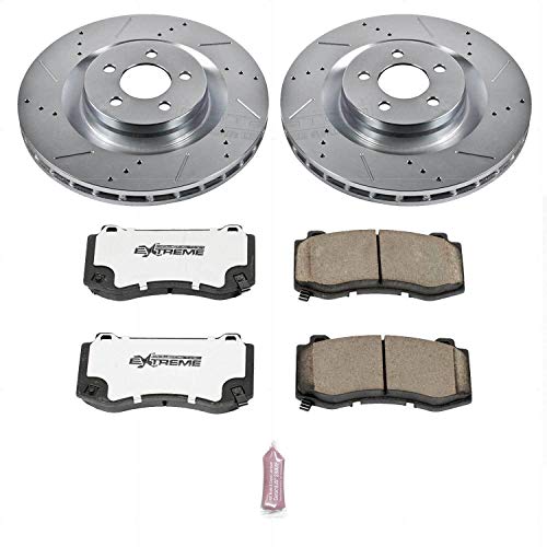 Power Stop K4695-26 Z26 Carbon Fiber Brake Pads Front with Drilled and Slotted Brake Rotors Kit For Chrysler 300 | Dodge Challenger Charger Magnum [Application Specific]