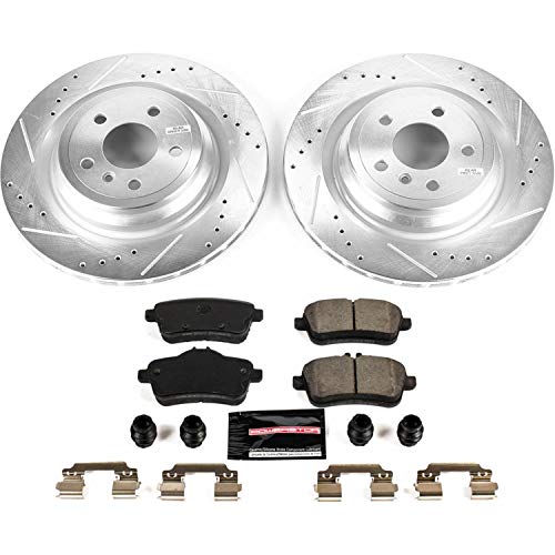 Rear Power Stop K7748 Z23 Carbon Fiber Brake Pads with Drilled & Slotted Brake Rotors Kit