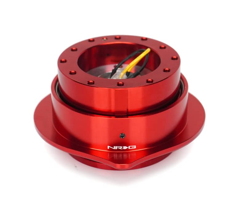 NRG Innovations Steering Wheel NRG-SRK-143RD Quick Release Kit Adapter Red Body/Red Heart Shape Ring Flares, 6x70mm & 6x74mm Bolt Pattern