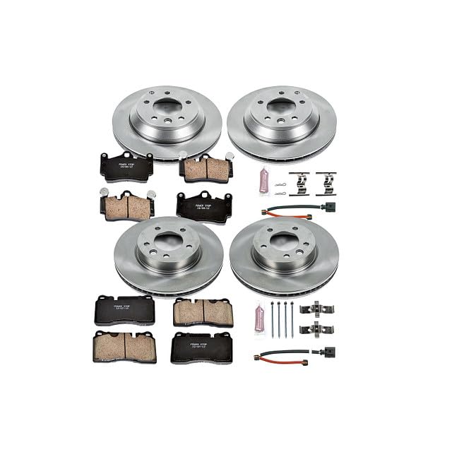 Power Stop KOE5745 Replacement Brake Kit-OE Front and Rear Brake Rotors & Ceramic Brake Pads and 2 Front & 2 Rear Sensor Wires