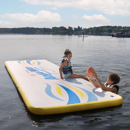 Aqua Mat Rave Sports Inflatable Deluxe 15 Floating Mat, Platform and Swim Dock with Dropstitch PVC Construction, 15' x 5', Supports 1100 lbs