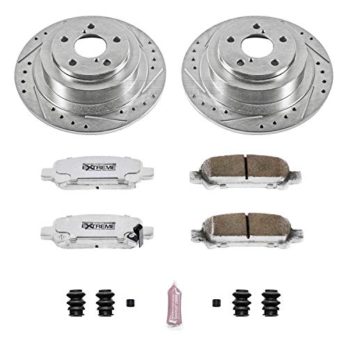 Power Stop K3124-26 Brake Pads Rear Z26 Carbon Fiber with Drilled & Slotted Brake Rotors Kit