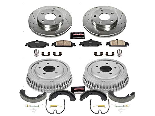 Power Stop K15161DK Z23 Carbon Fiber Brake Pads with Front and Rear Drilled & Slotted Brake Drums Kit