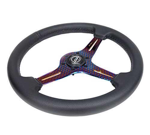 NRG Innovations Light Weight Gaming Steering Wheel: NRG-ST-018MC-PR Blitz- Made with Perforated Leather, Light Weight Composits and NeoChrome Spoke with Slits