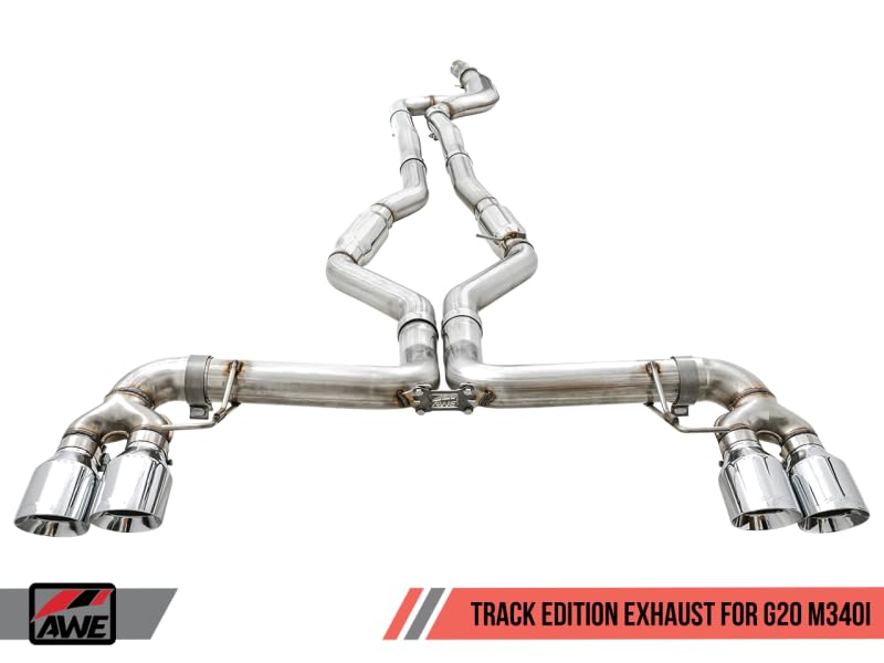 2019+ BMW M340i (G20) AWE Tuning Track Edition Exhaust - Quad Diamond Black Tips - 3020-43085