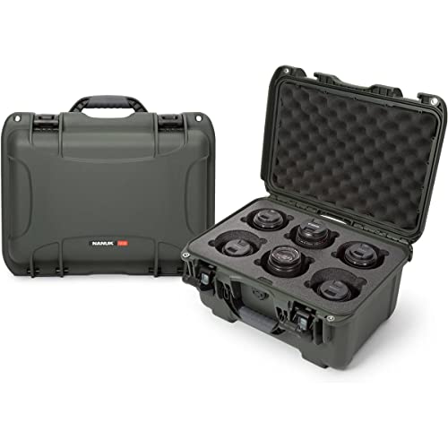 Waterproof Nanuk 918 Hard Case with Custom Foam Insert for 6 Lenses - Olive