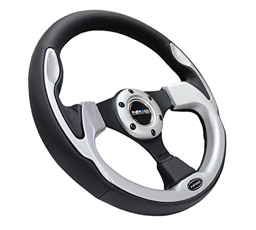 NRG Innovations Reinforced NRG-RST-001SL Steering Wheel- 320mm Sport Steering Wheel with Black Leather/Silver Molded Trim