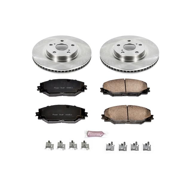 POWERSTOP Autospecialty KOE3054 Front Replacement Brake Kit -OE Brake Rotors & Ceramic Brake Pads For Pontiac Vibe tC | Toyota Rav4 Matrix [Model Specific with 296mm Front Rotors]