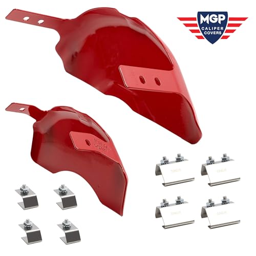 Jeep Grand Cherokee MGP Brake Caliper Covers 2011-21, WK 2022 (Requires 17"+ Wheels) Red Powder-Coated Finish, Engraved Silver Jeep Logo, Front and Rear Caliper Covers (Set of 4)