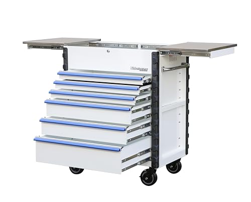 Pro Mechanics Cart Montezuma - Gloss White with Blue Aluminum Drawer Pulls