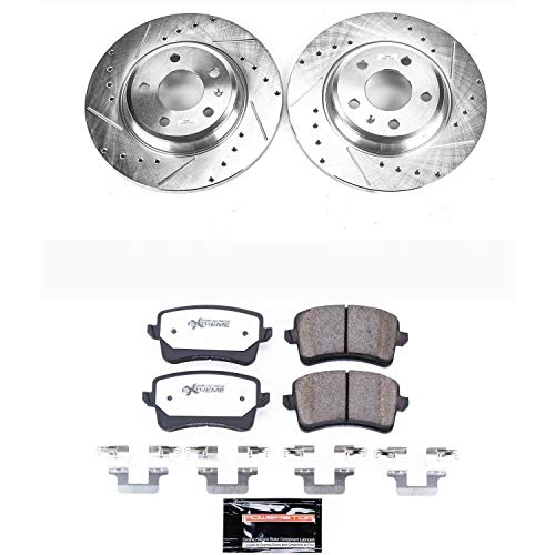 Power Stop K4745-26 Z26 Carbon Fiber Brake Pads Rear with Drilled & Slotted Brake Rotors Kit For Audi A4, Audi A4 Quattro, Audi A5, Audi A5 Quattro, Audi Q5, Audi allroad [Model Specific]