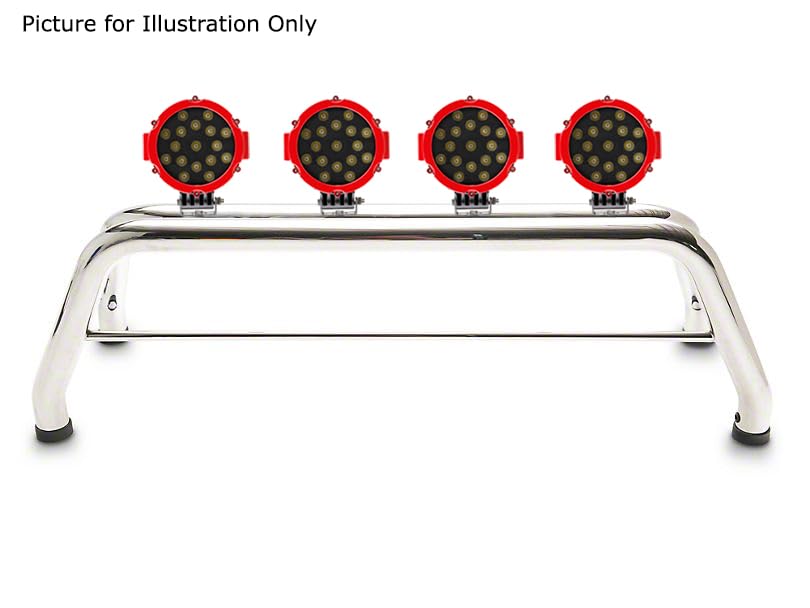 Classic Roll Bar Black Horse Incl. Pair of 7.0" Dia. LED Lights w/Red Trim Rings Stainless Steel Compatible with 2015-2024 Chevrolet Colorado|2015-2024 GMC Canyon|15-24 Toyota Tacoma-RB003SS-PLR