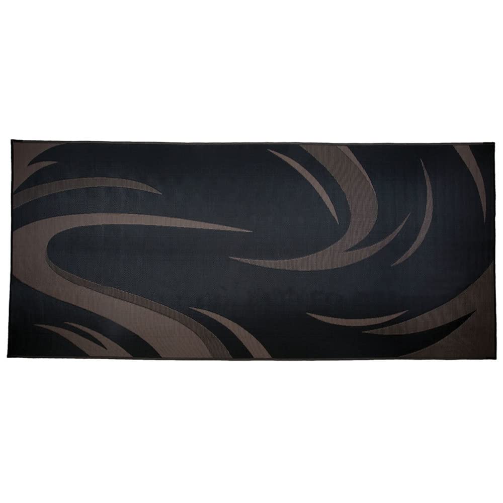 Camping Stylish SD8181 8-Feet x 18-Feet Graphic Swish Outdoor RV Reversible Patio Mat, Black/Brown