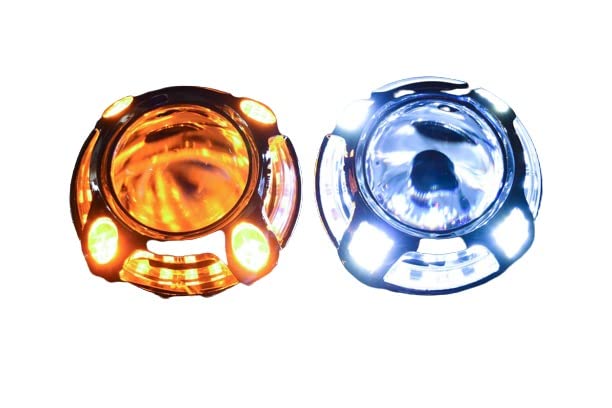 Morimoto Switchback LED Projector Shroud, Universal Chrome Shroud with Integrated “Porsche Style” LEDs, Amber / White Daytime Running Lights for Custom Retrofits. (1x S263)