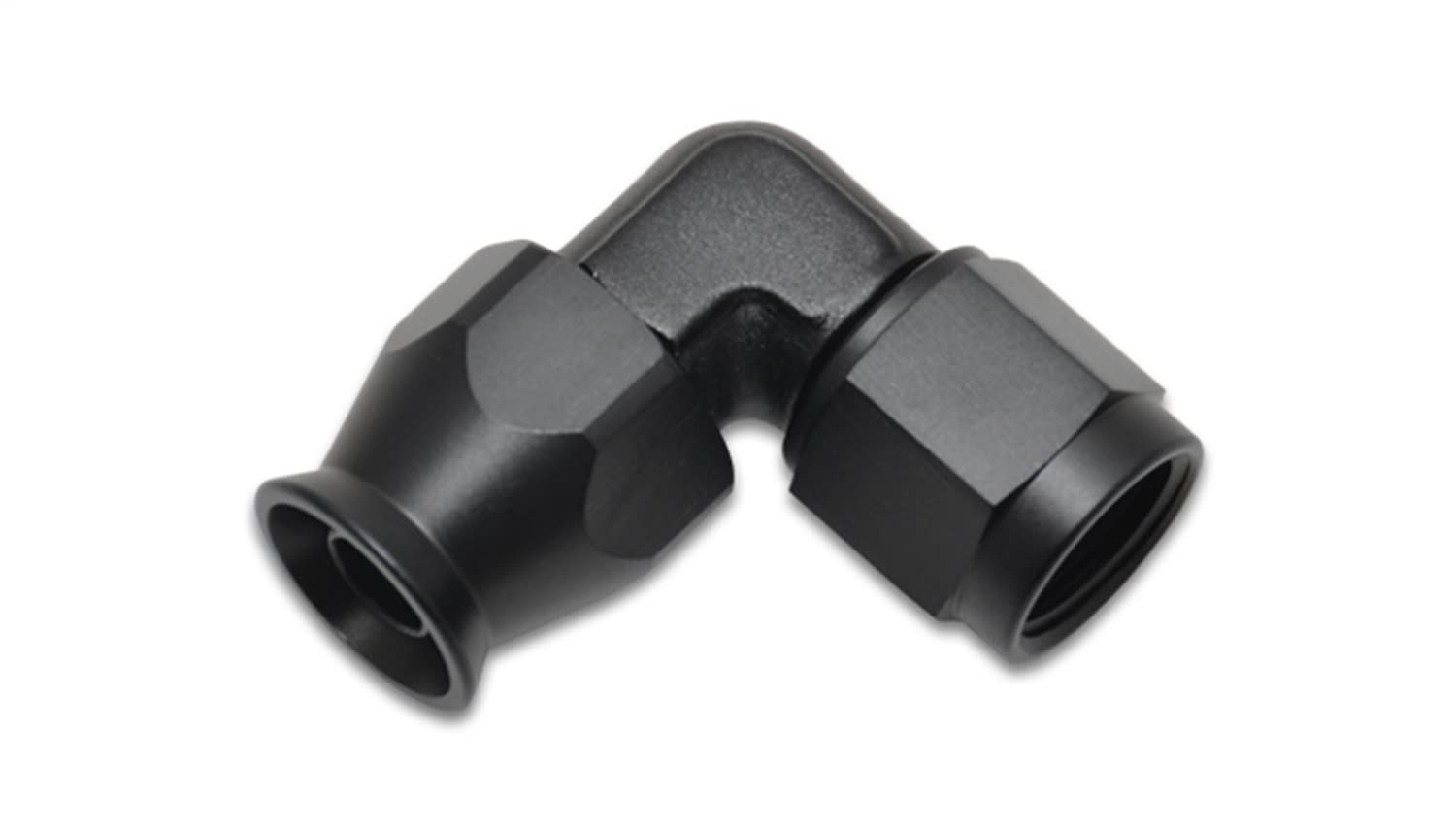 Power Vibrant 29986 Fitting, Hose End, PTFE, 90 Degree, Reusable, Forged, Tight Radius, 6AN Hose, 6AN Female Thread, Aluminum, Black Anodized, use with Vibrant 18000 series Flex Hose, each