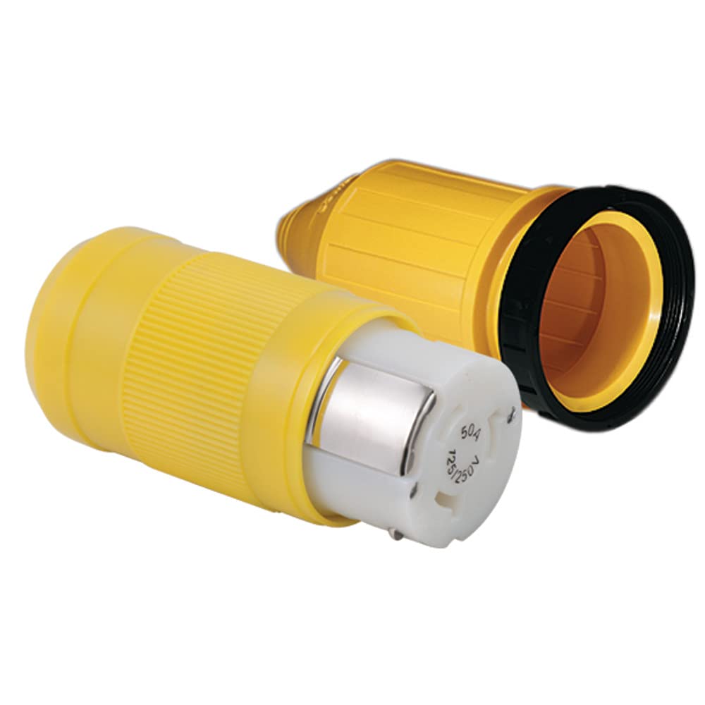 ParkPower Marinco Womens By 50 Amp, 125/250V 3 Pole, 4 Wire Locking Female Connector And Boot, Yellow, 11 US