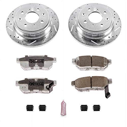 Power Stop K408-26 Z26 Carbon Fiber Brake Pads Rear with Drilled & Slotted Brake Rotors Kit For Acura Integra, Acc, CRX, Civic, Civic, Civic del Sol, Prelude [Model Specific]