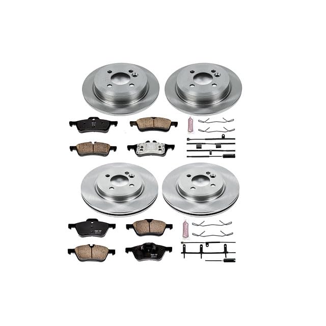 Power Stop KOE5725 Replacement Brake Kit-OE Front and Rear Brake Rotors & Ceramic Brake Pads and 1 Front & 1 Rear Sensor Wires