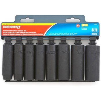 Apex Tool Group 0.5 in. Drive SAE Impact CIMS2N 6 Point Deep Socket Set, Black Oxide - 8 Piece