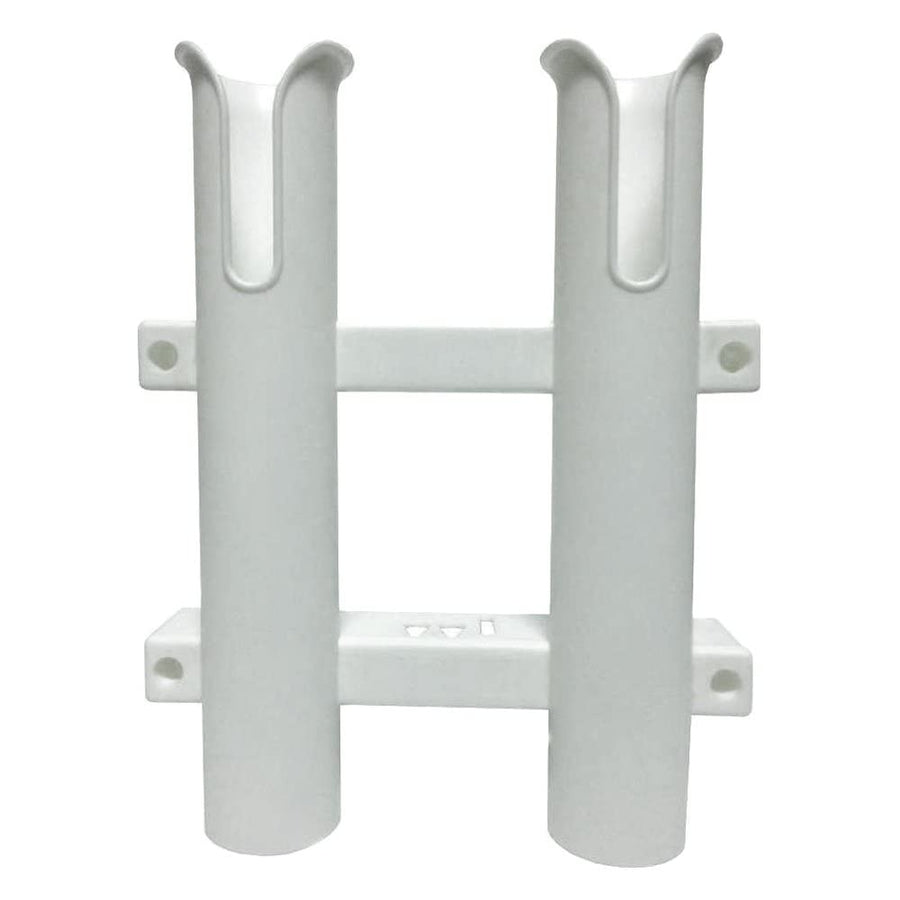 2 in 1 T-H Marine Fishing Rod Holder | Molded Rod Rack with Storage Slots for Knife, Pliers & Lures - White