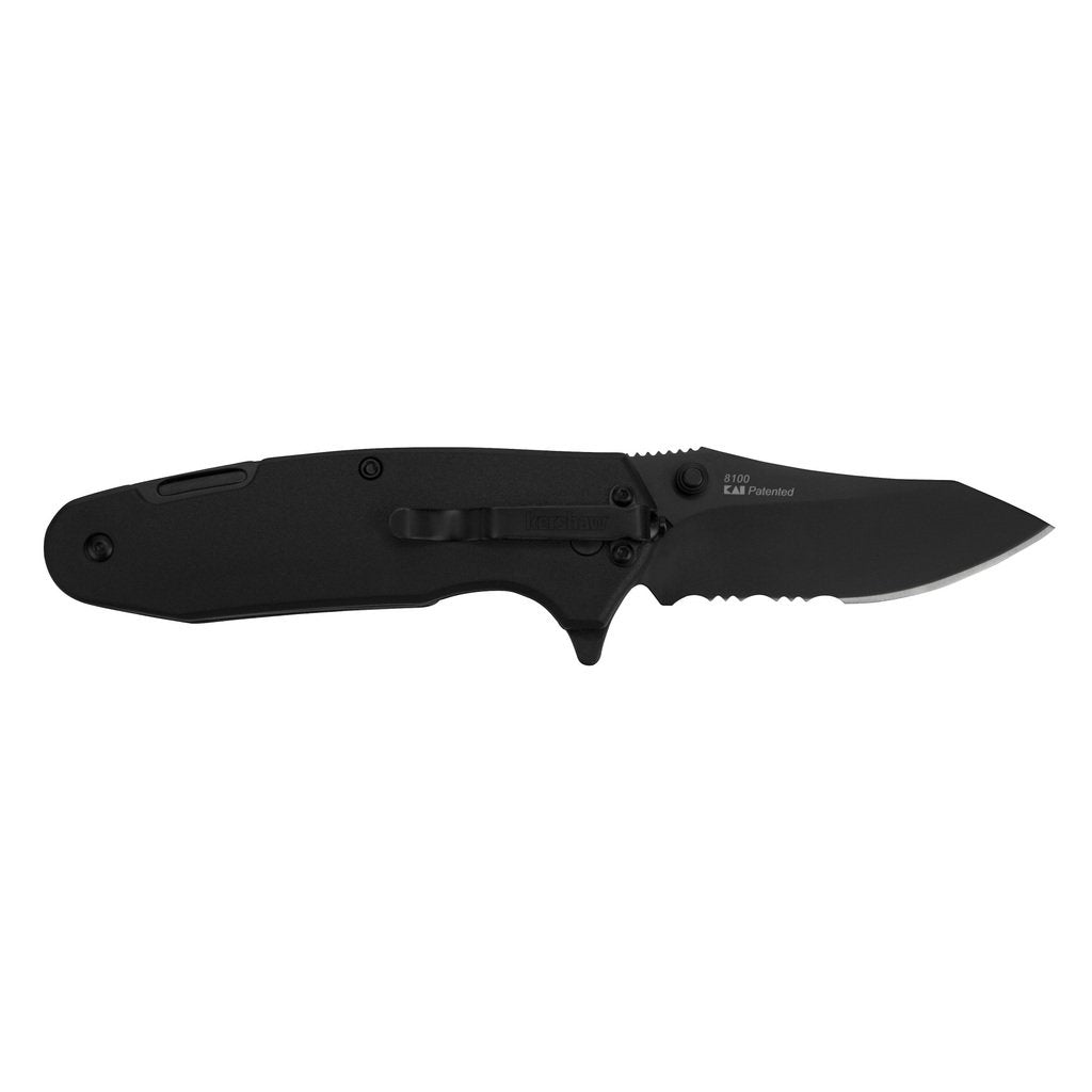 Funxion EMT Kershaw (8100); Multifunction Folding Pocketknife; 3 inch Partially Serrated Stainless Steel Blade; Carabiner Clip, Cord Cutter, Screwdriver Tip, Hex Wrench, Glassbreaker Tip , Black