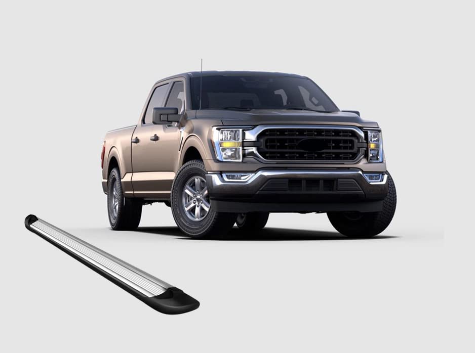 Silver Black Horse Aluminum Transporter Running Boards Compatible with 2015-2024 Ford F-150 Super Cab / 2017-2024 F-250 350 450 550 Super Duty Super Cab
