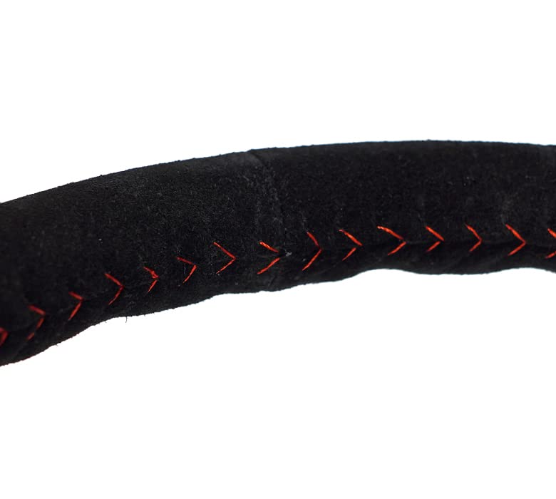 NRG Innovations Reinforced NRG-RST-036BK-S Steering Wheel 350mm Diameter Sport Steering Wheel (3' Deep) Black Suede With Red Baseball Stitching - BLACK Spoke