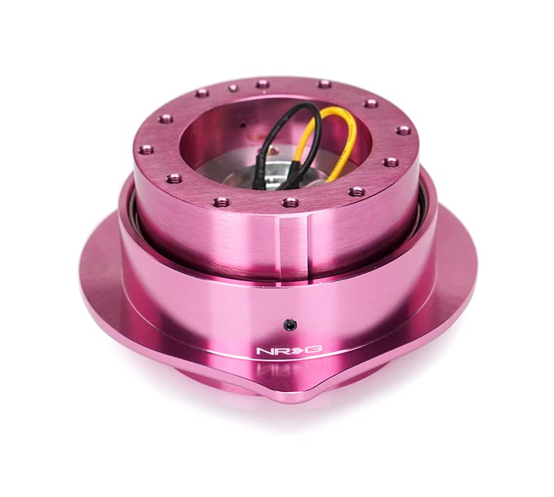 NRG Innovations Steering Wheel NRG-SRK-143PK Quick Release Kit Adapter Pink Body/Pink Heart Shape Ring Flares, 6x70mm & 6x74mm Bolt Pattern