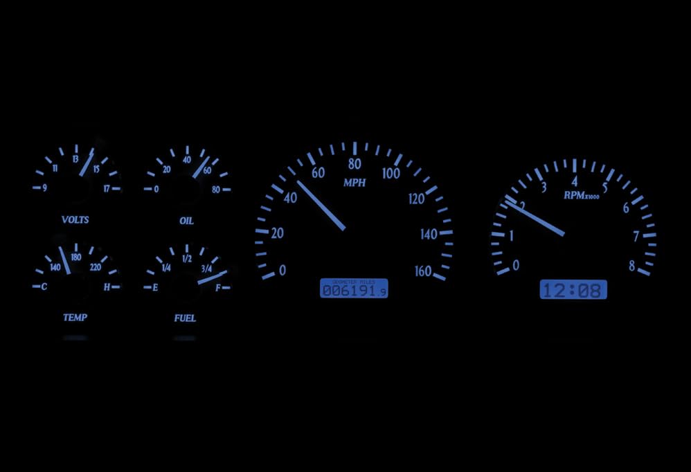 Dakota Digital VHX-87F-PU-S-B Analog Dash Gauge System with Blue Backlighting Compatible 1987-91 Ford Pickup and Bronco, Silver Alloy Style