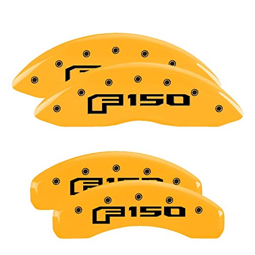 Brake Caliper Covers MGP - Compatible with 2021+ Ford F-150 (Requires 18"+ Wheels) Powder-Coated Finish, 4 PCS Front and Rear (Yellow - F-150 Engraving)