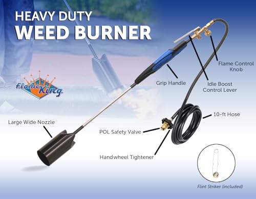 Flame King Heavy Duty Propane Torch Kit Weed Burner, 500,000 BTU with Flint Striker, with 10-ft Hose Regulator Assembly
