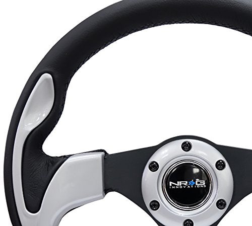 NRG Innovations Reinforced NRG-RST-001SL Steering Wheel- 320mm Sport Steering Wheel with Black Leather/Silver Molded Trim