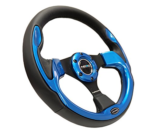 NRG Innovations Reinforced NRG-RST-001BL Steering Wheel- 320mm Sport Steering Wheel with Black Leather/Blue Molded Trim