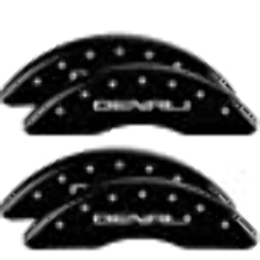 MGP 34219SDNLBK Caliper Covers Black Powder Coat Finish, Silver Characters, Set of 4