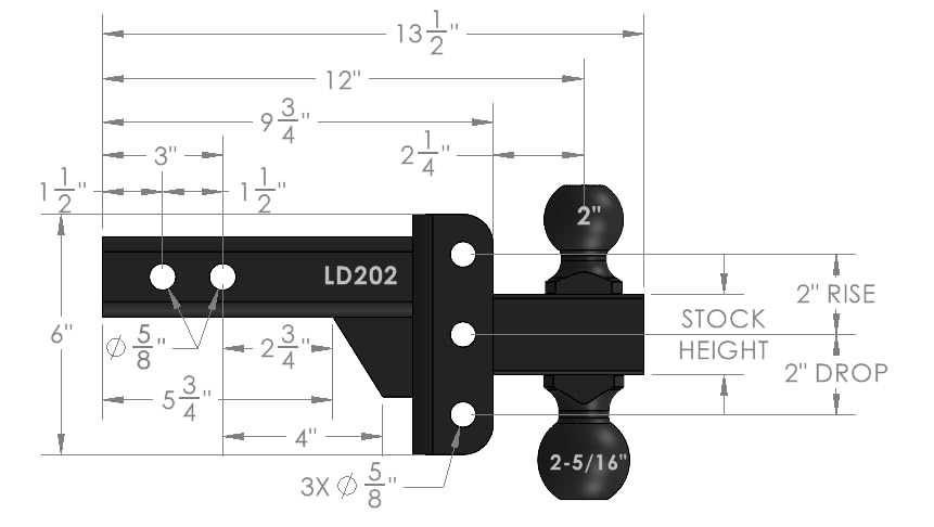 2.0" Adjustable BulletProof Hitches Light Duty Trailer Hitch (10,000 lb. Rating) - 2" Drop/Rise Trailer Hitch with 2" & 2-5/16" Dual Ball - Powder Coat, Box Steel, Corrosion-Resistant