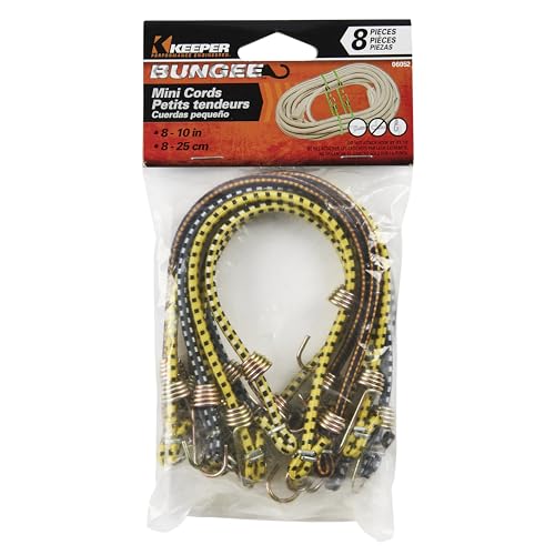 10" Mini Bungee Cords - KEEPER in Assorted Colors, ( Pack of 8)