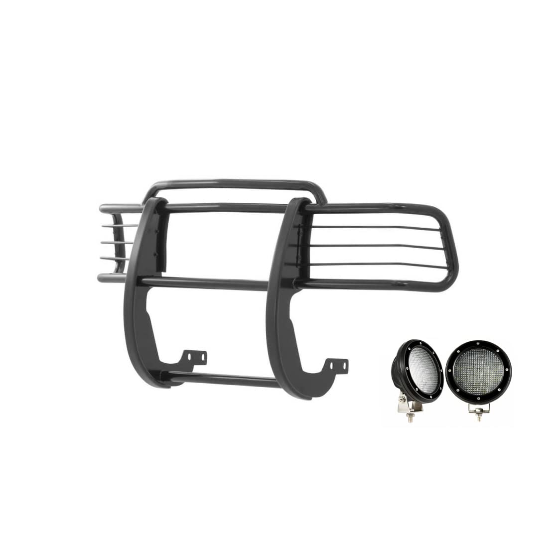 Grille Brush Black Horse Bumper Guard Modular Black Come with Pair of 5.3" Dia.LED Lights with Black Trim Rings Compatible with 1996-1998 Toyota 4Runner|1998-2000 Toyota Tacoma-17T80202MA-PLFB