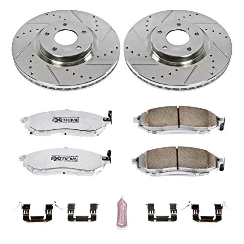 Power Stop K112-26 Z26 Carbon Fiber Brake Pads Front with Drilled & Slotted Brake Rotors Kit For EX35 E G25 G35 G37 M35 M35h M37 M45 M56 INFINITI Q70 Q70L QX50 QX70 350Z 370Z [Model Specific]