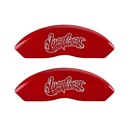 MGP Caliper Covers 'West Coast Customs Baseball' Logo Engraved Red Powder Coat Finish 12195SWCWRD Front Caliper Cover, (Set of 4)