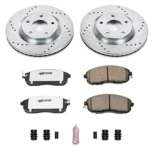Power Stop K5217-26 Z26 Carbon Fiber Brake Pads with Drilled & Slotted Brake Rotors Kit For Nissan Sentra 2007-2012 [Model Specific]