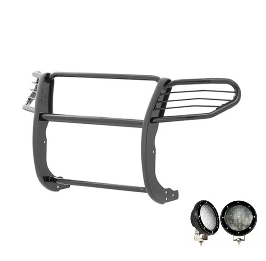 Bumper Guard Black Horse Grille Brush Modular Black Come with Pair of 5.3" Dia.LED Lights with Black Trim Rings Compatible with 2016-2019 Ford Explorer-17FJ30MA-PLFB