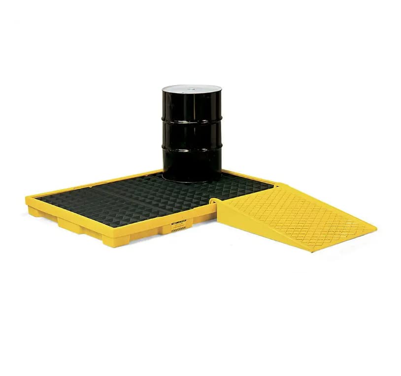 Eagle Ramp Spill Pallet, 45.5" x 32" x 8", 1,500 lbs. Capacity, HDPE Construction, Move Drums Easily onto a Compatible Eagle Spill Platform or Pallet, Made in USA, Yellow, 1689