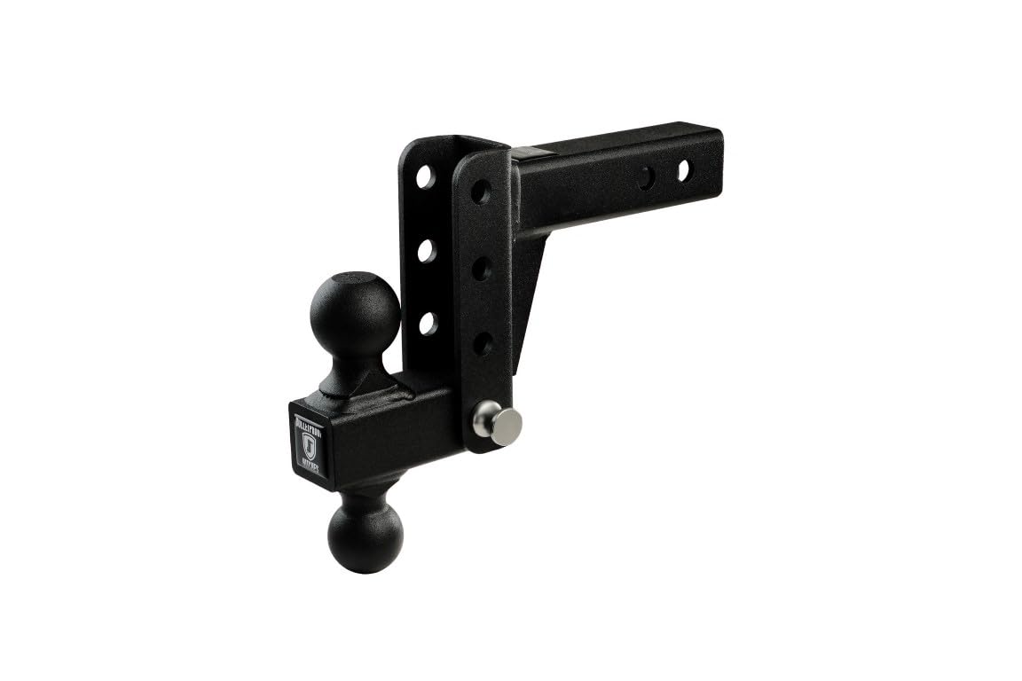 2.0" BulletProof Hitches Adjustable Light Duty Trailer Hitch (10,000 lb. Rating) - 4" Drop/Rise Trailer Hitch with 2" & 2-5/16" Dual Ball - Powder Coat, Box Steel, Corrosion-Resistant